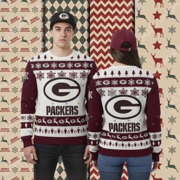Green Bay Packers Reindeer Pattern Xmas Party Ugly Sweater