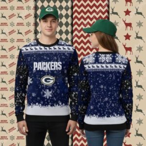 Green Bay Packers Reindeer Snowflakes Womens Christmas Ugly Sweater