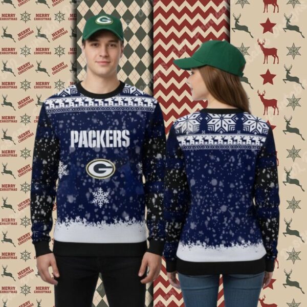 Green Bay Packers Reindeer Snowflakes Womens Christmas Ugly Sweater