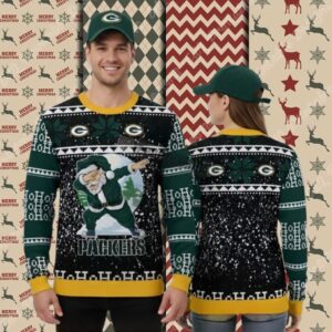 Green Bay Packers Santa Claus Ho Ho Ho Yellow Cute Christmas Ugly Sweater