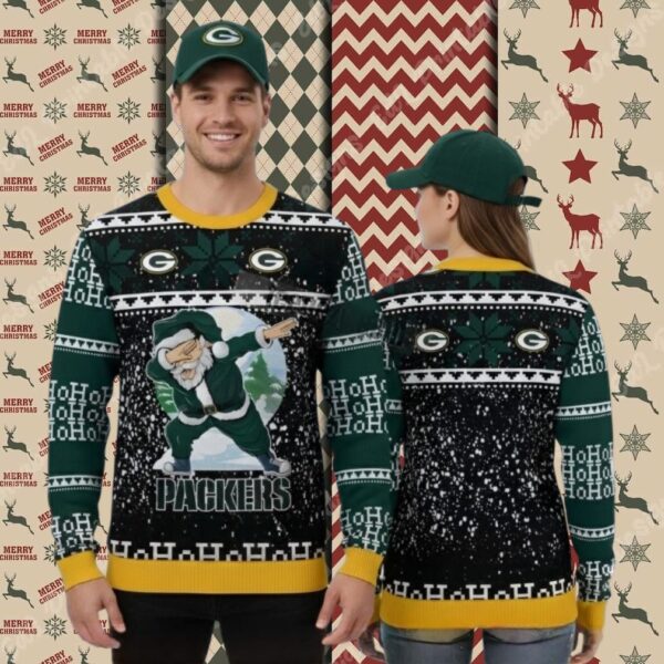 Green Bay Packers Santa Claus Ho Ho Ho Yellow Cute Christmas Ugly Sweater