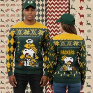Green Bay Packers Snoopy Woodstock Yellow Cool Christmas Ugly Sweater