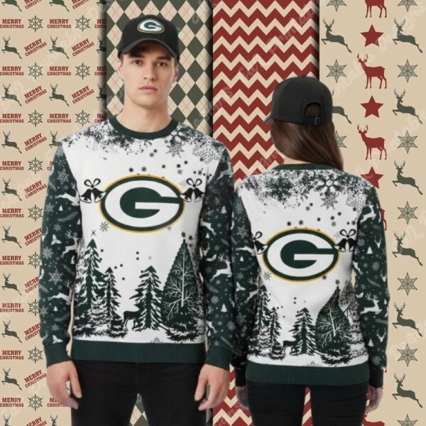 Green Bay Packers Xmas Bell White Couples Christmas Ugly Sweater
