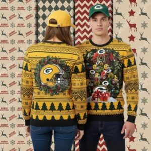 Green Bay Packers Xmas Tree Yellow Ladies Christmas Ugly Sweater