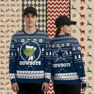 I Hate People Grinch Love Dallas Cowboys Blue Family Xmas Ugly Sweater