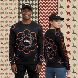 Mandala Denver Broncos Black Light Up Xmas Ugly Sweater