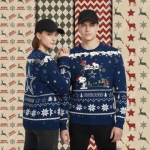 Peanuts Snoopy Dallas Cowboys House Blue Funny Christmas Ugly Sweater