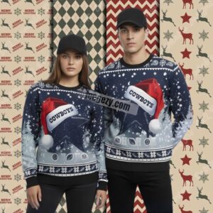 Personalized Dallas Cowboys Claus Hat Blue Christmas Ugly Sweater