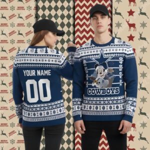Personalized Dallas Cowboys Mickey Blue Couples Ugly Sweater