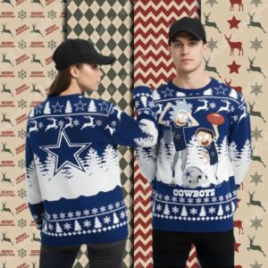 Rick And Morty Dallas Cowboys Blue Big And Tall Xmas Ugly Sweater