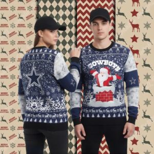 Santa Claus On Chimney Dallas Cowboys Blue Family Xmas Ugly Sweater