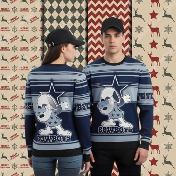 Snoopy Dabbing Dallas Cowboys Blue Funny Christmas Ugly Sweater
