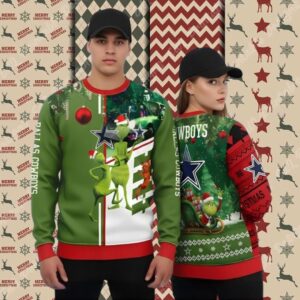 The Grinch And Dog Max Dallas Cowboys Red Christmas Ugly Sweater