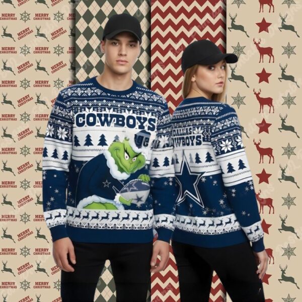 The Grinch Stole Christmas Dallas Cowboys Blue Holiday Ugly Sweater