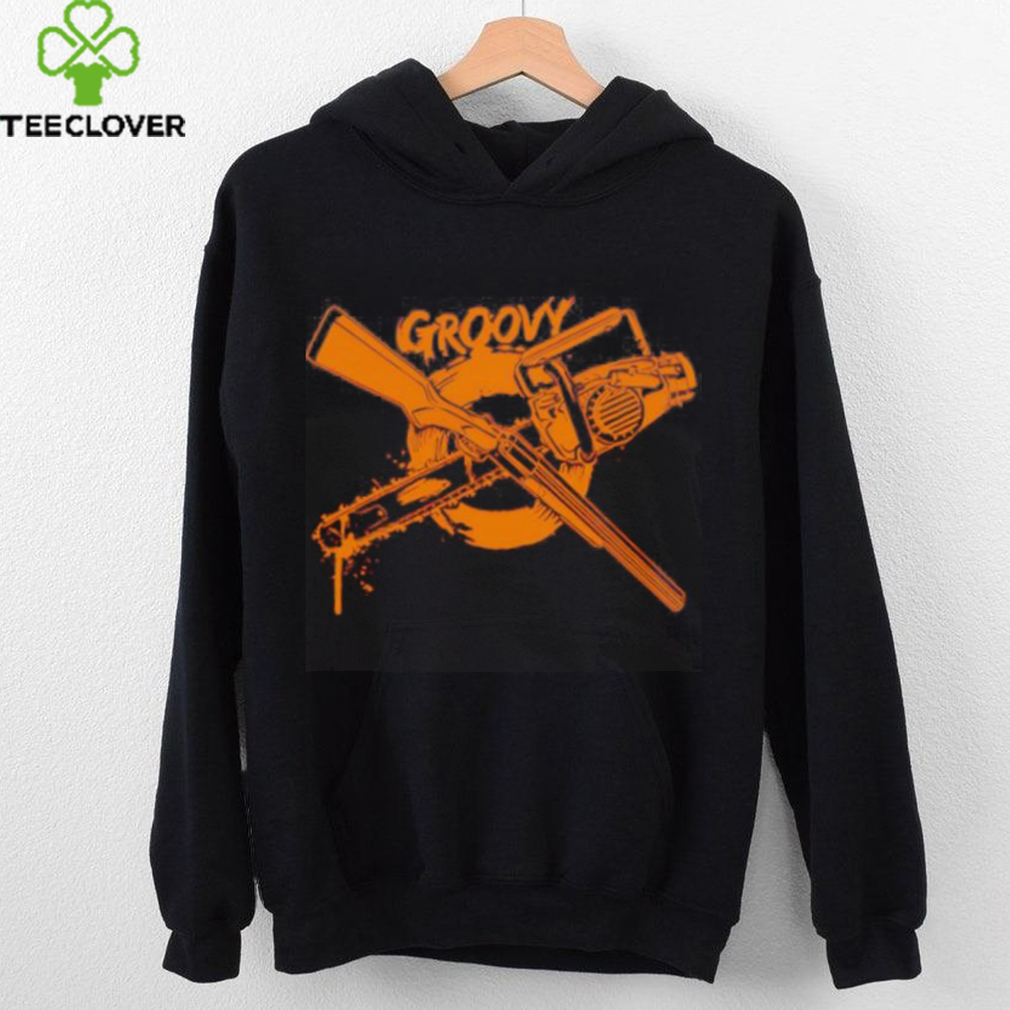 Groovy Chainsaw and Boomstick Shotgun shirt