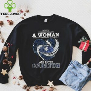 Never underestimate a woman who understands football and loves Carlton Blues heart shirt
