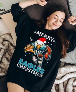 Happy Merry Christmas Philadelphia Eagles football Santa hat mascot shirt