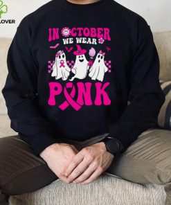 In October We Wear Pink Ghosts and Groovy Breast Cancer T Shirt0
