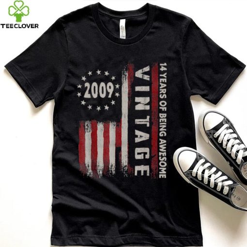 14 Years Old Gift Vintage 2009 American Flag 14th Birthday T Shirt