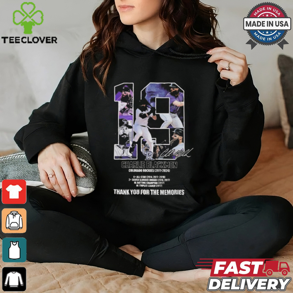 19 Charlie Blackmon Colorado Rockies 2011 – 2024 Thank You For The Memories Signature T shirt 19 Charlie Blackmon Colorado Rockies 2011 – 2024 Thank You For The Memories Signature T shirt