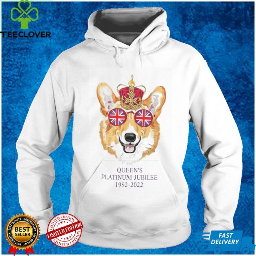 1952 2022 Celebration 70Years Queen Funny Corgi Dog Union Jack Sunglasses Crown Elizabeth II Shirt