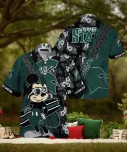 NCAA Michigan State Spartans Hawaiian Shirt Mickey And Floral Pattern