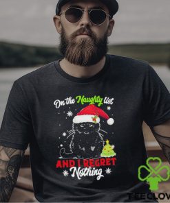 Santa Black Cat On the naughty list and I regret Nothing Christmas 2023 Shirt
