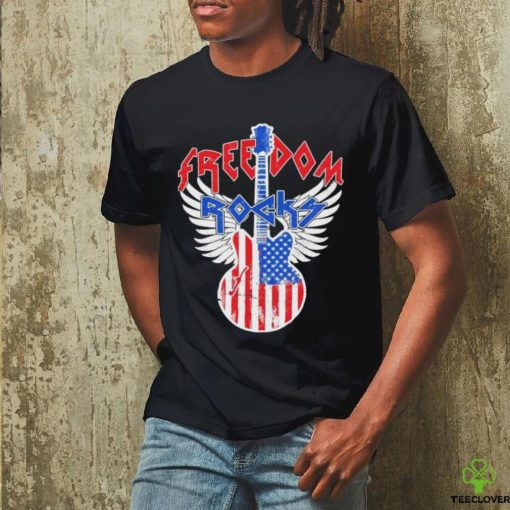 Freedom Rocks 4th Of July Patriotic Usa Flag Rock Guitar Shirt