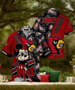 NCAA Louisville Cardinals Hawaiian Shirt Mickey And Floral Pattern