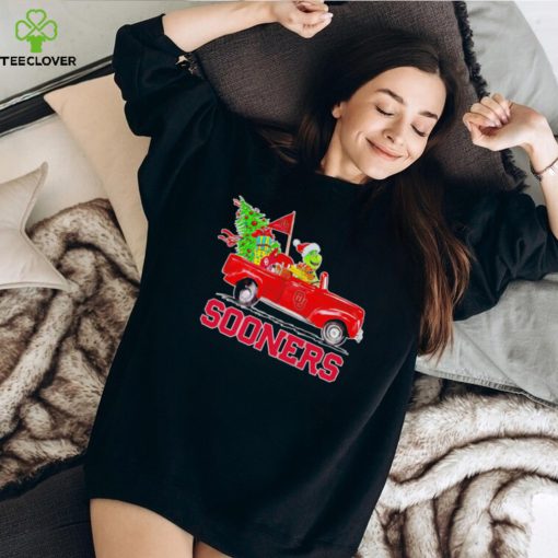 Happy Merry Christmas The Grinch drive a car Oklahoma Sooners football logo flag gift hoodie, sweater, longsleeve, shirt v-neck, t-shirt