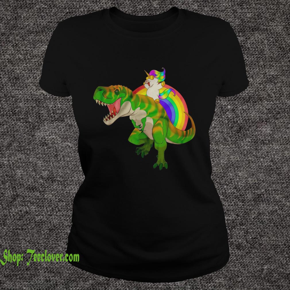 Rainbow Unicorn Riding T-Rex