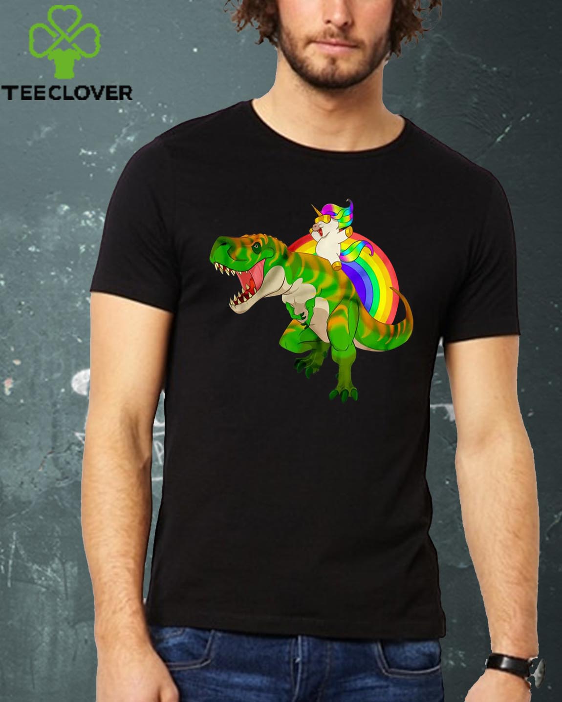 Rainbow Unicorn Riding T-Rex