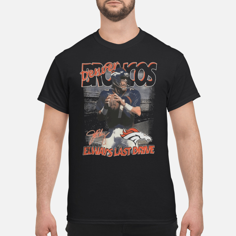 Vintage Denver Broncos John Elway last drive T Shirt men s t shirt black front 1