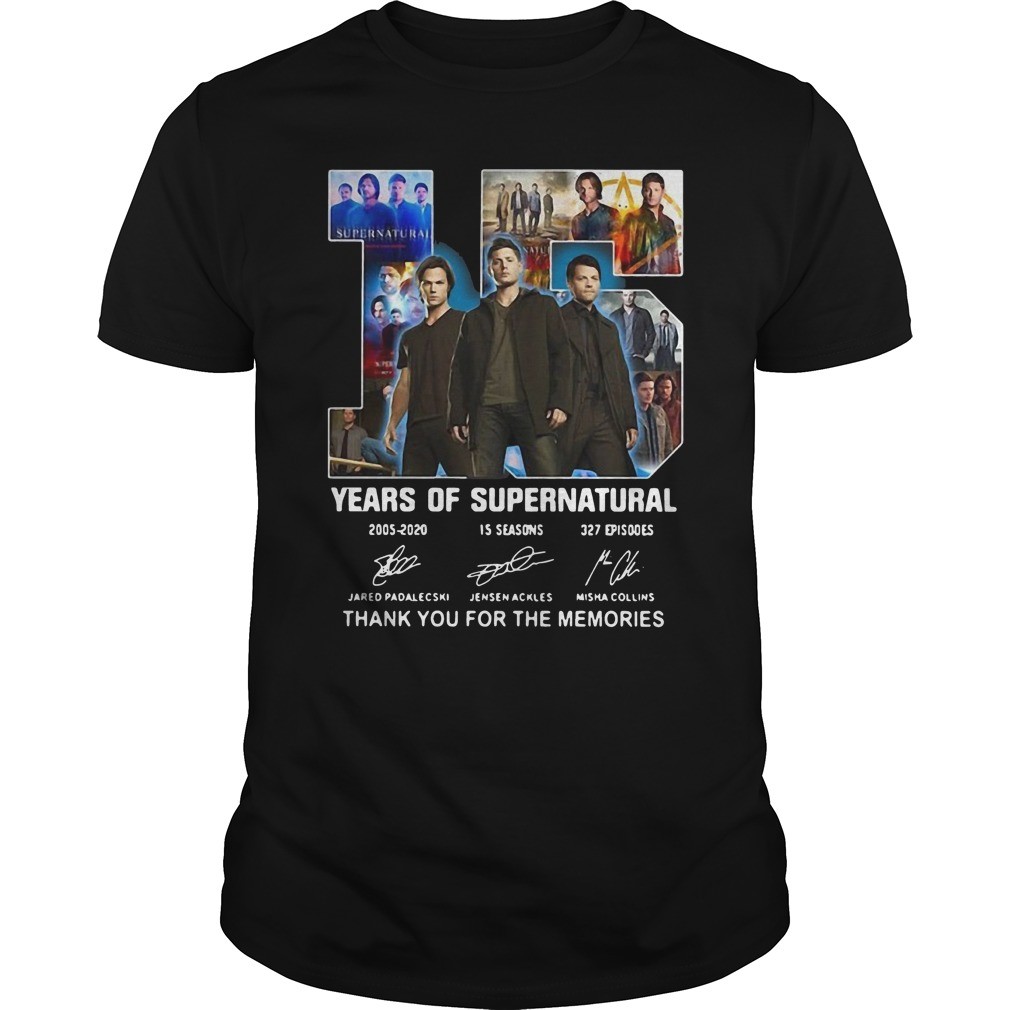 15 Years of Supernatural Jensen Ackles Jared Padalecki Misha Collins thank you for the memories signature shirt 2
