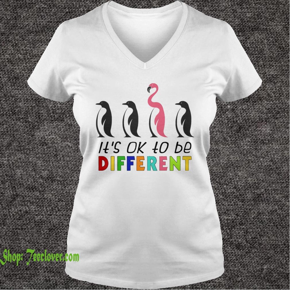 It's Ok To Be Different Autism Awareness Penguin Flamingo T-
