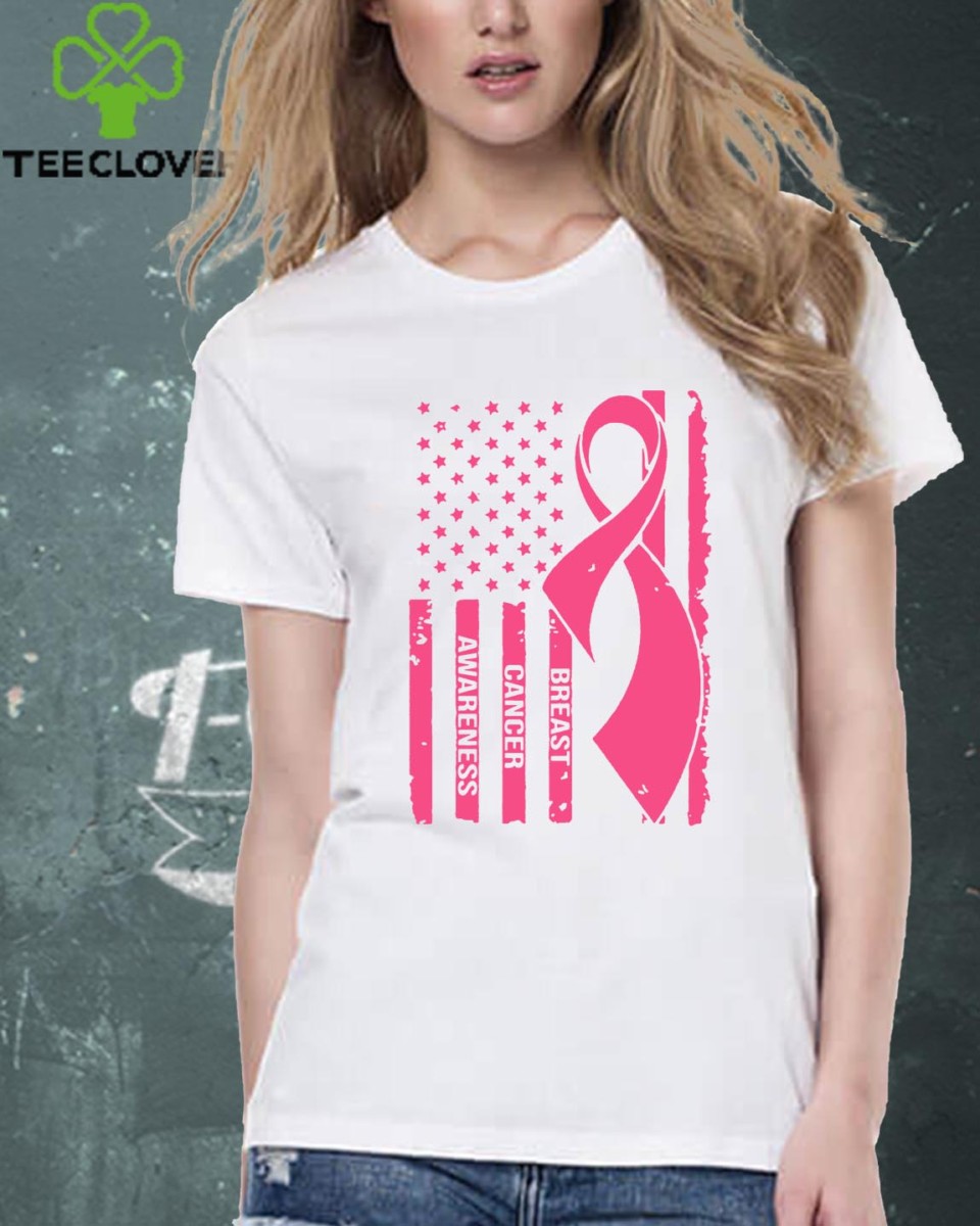 Breast Cancer Awareness American Flag T-