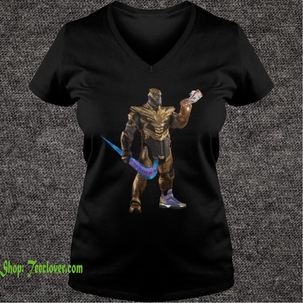 Funny Thanos With Swoosh As Weapon And Hand On Shoe T-