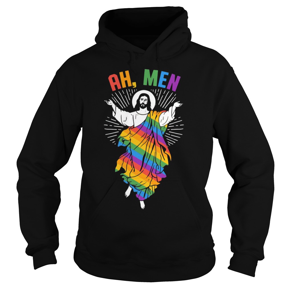 Ah Men LGBT Gay Pride Jesus Rainbow Flag God Shirt