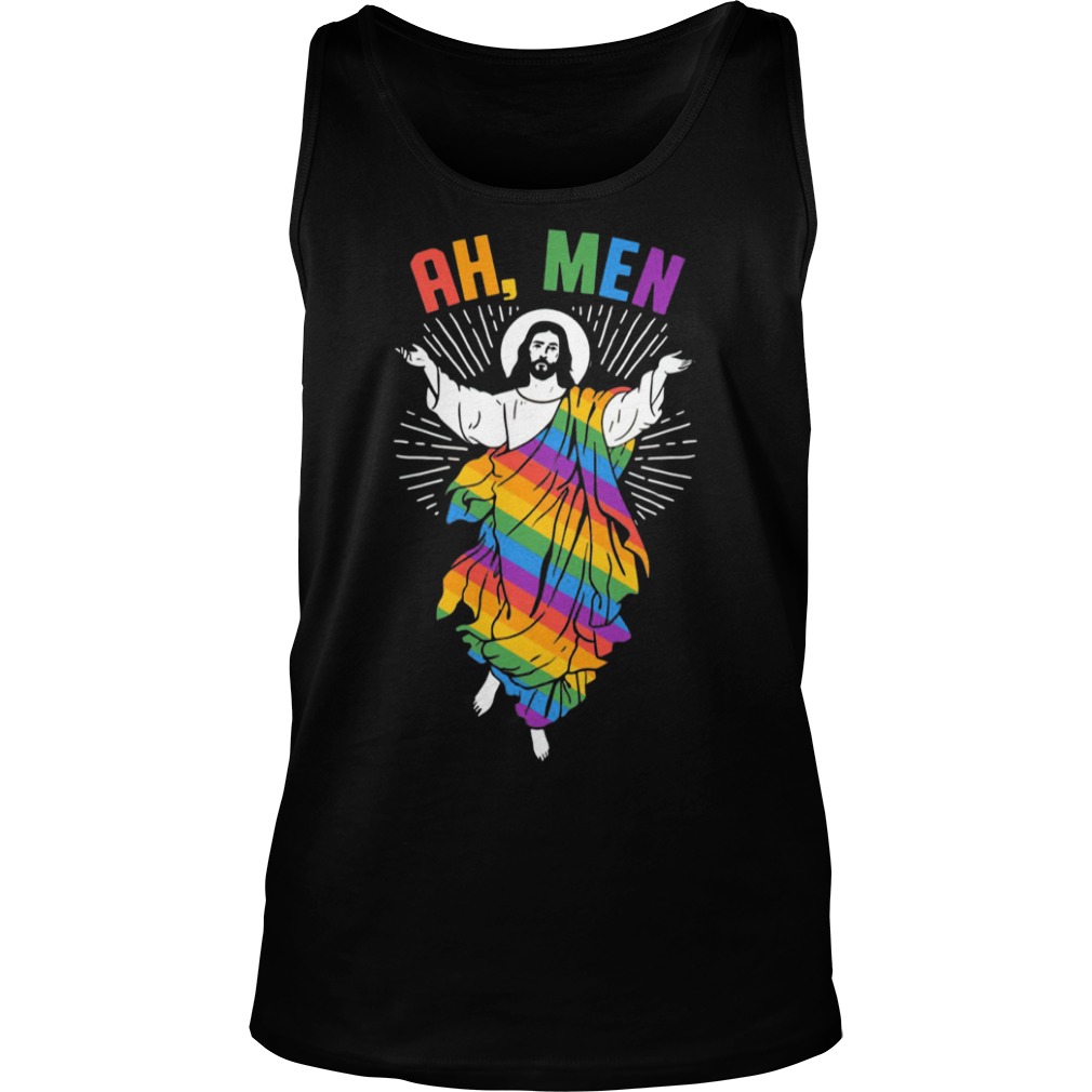 Ah Men LGBT Gay Pride Jesus Rainbow Flag God Shirt