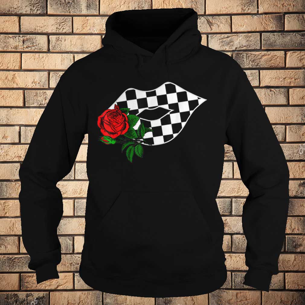 Checkered Lips Kiss Plaid Red Rose Flower Racing Girls Tee