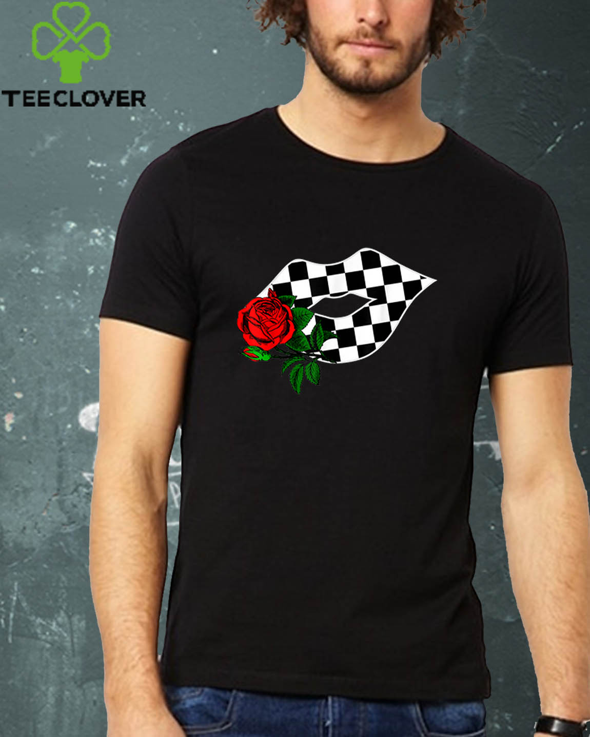 Checkered Lips Kiss Plaid Red Rose Flower Racing Girls Tee