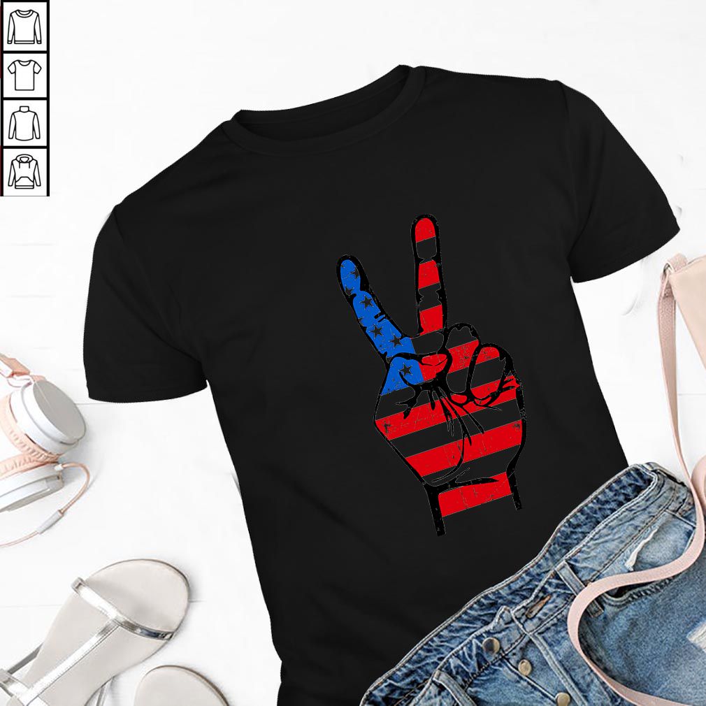 4th of July Peace Sign American Flag Hand US Vintage T-Shirt