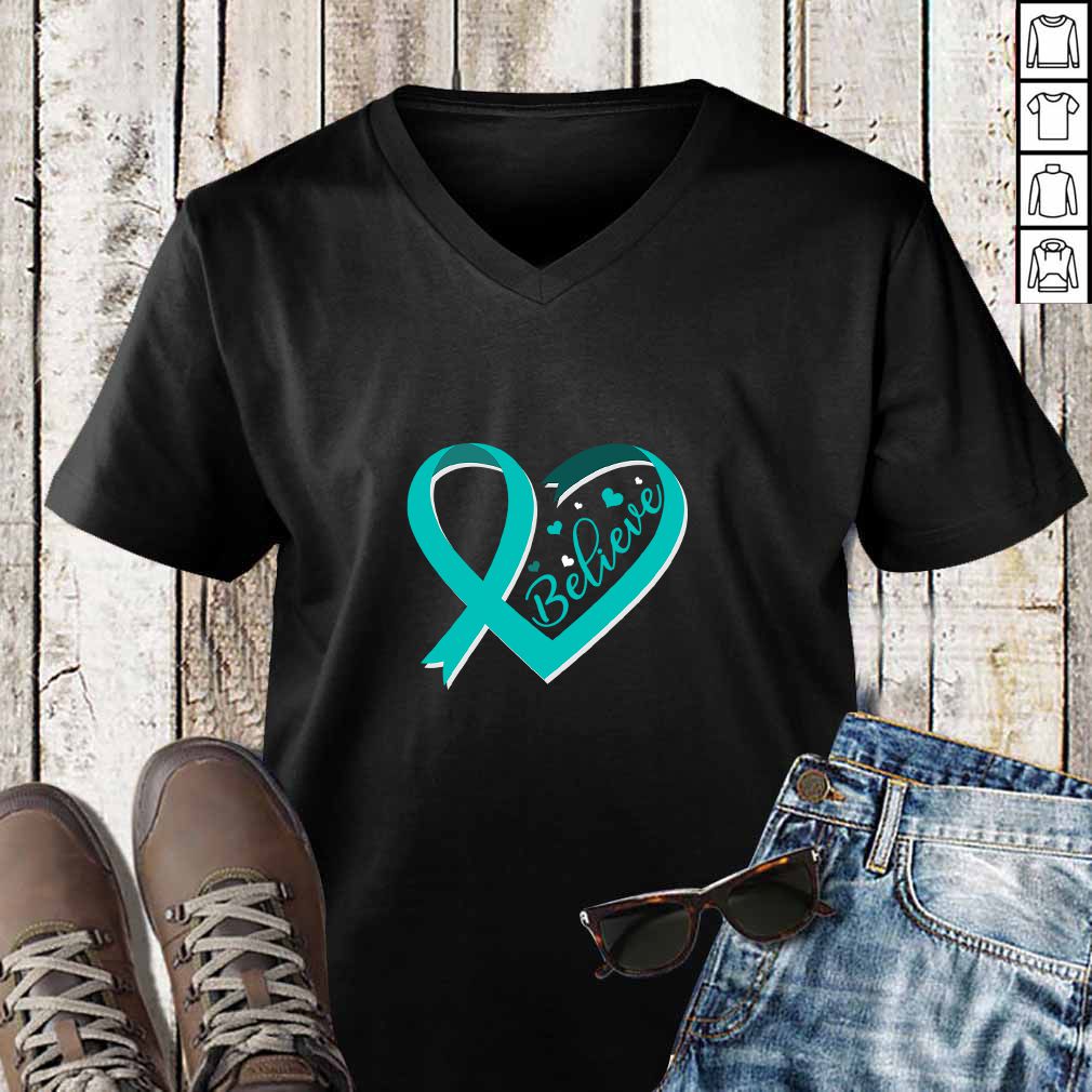 Believe Ovarian Cancer Awareness Ribbon T Shirt 3
