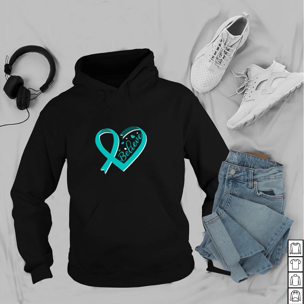 Believe Ovarian Cancer Awareness Ribbon T Shirt 4