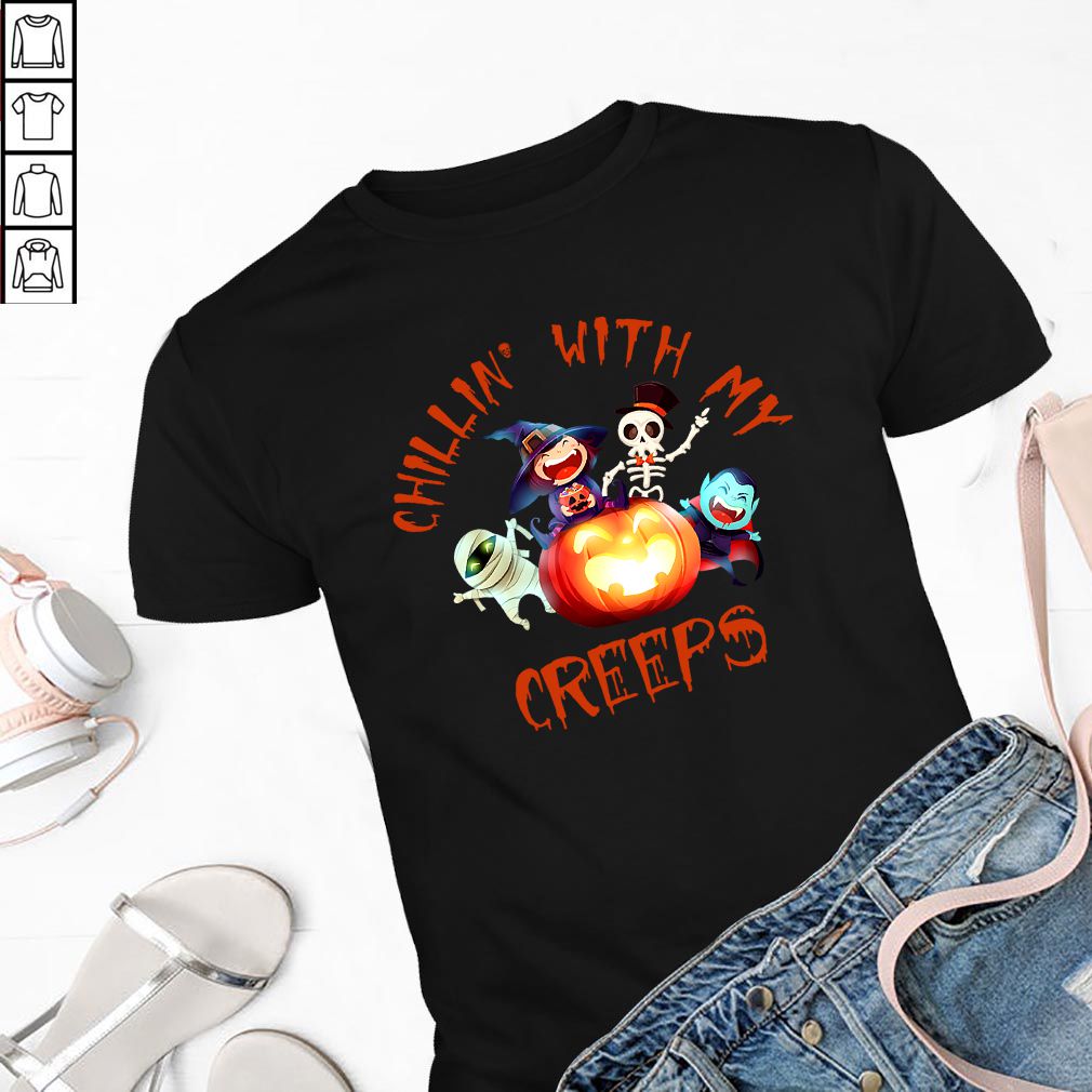 Chillin With My Creeps Funny Halloween Costume Gift T-Shirt
