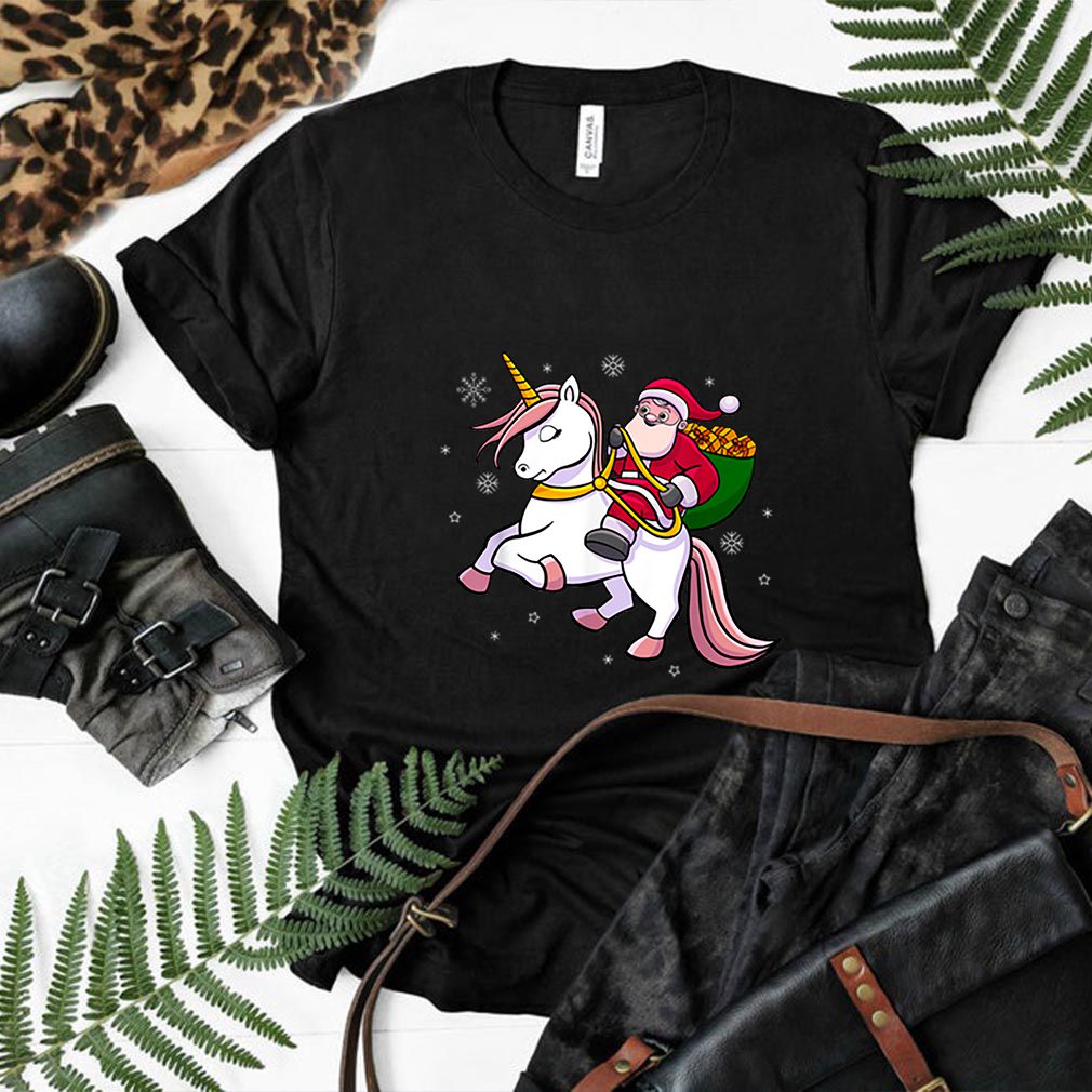 Hot Santa Riding Unicorn Cute Girls Christmas Gift shirt