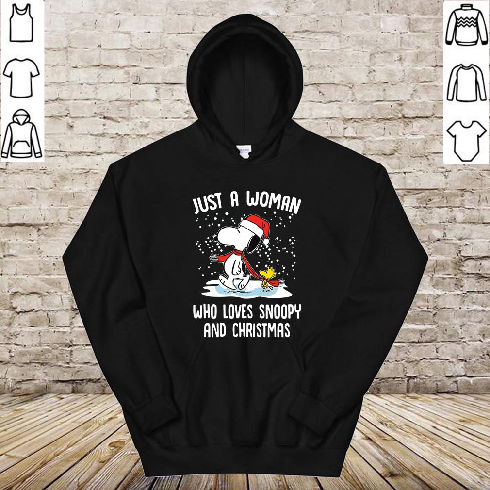 Just A Woman Who Loves Snoopy And Christmas hoodie, sweater, longsleeve, shirt v-neck, t-shirt