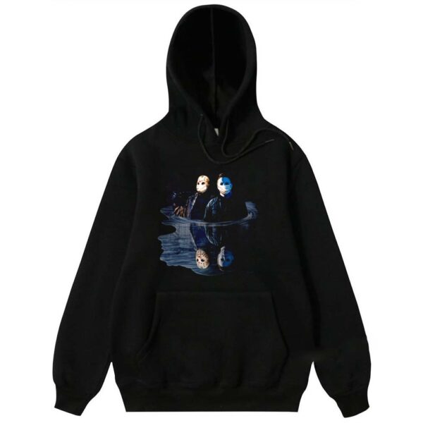 Jason Voorhees and Michael Myers face mask mirror water reflection hoodie, sweater, longsleeve, shirt v-neck, t-shirt