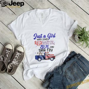 Just a girl who loves red white blue and shih tzu american flag independence day shirt