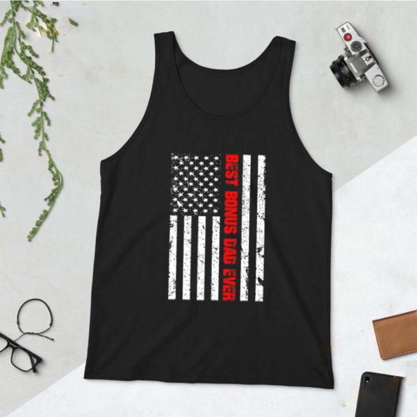 Mens Best Bonus Dad Ever American Flag Fathers Day 4th of July T-Shirt